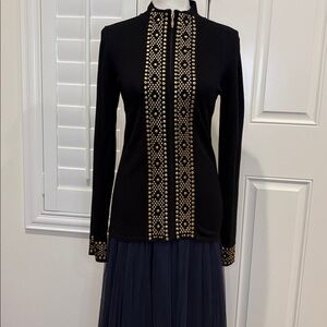 Fontana viscose fine gauge zipped cardigan with golden grommets M